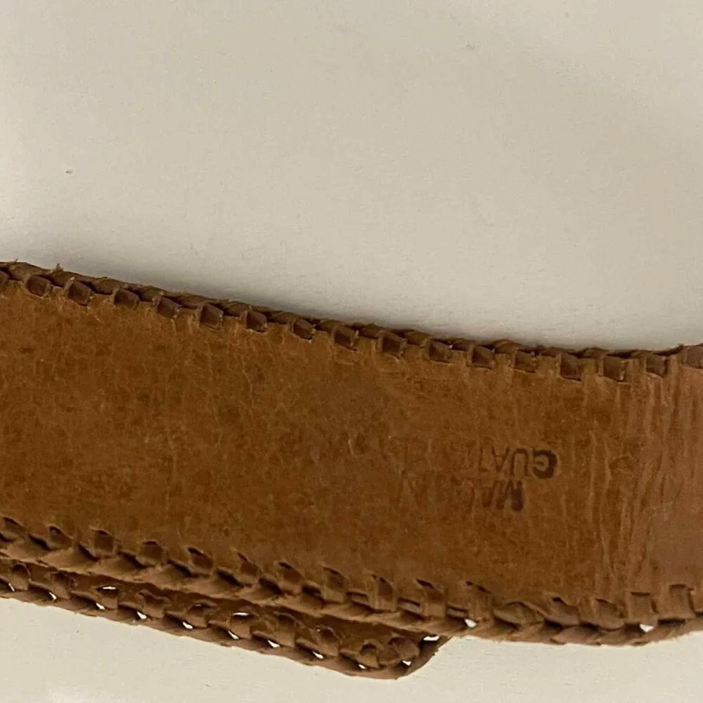 Ethnic Hispanic Guatemalan Made Serape Textured Leather Tooled belt‎ 28”-31” S/M